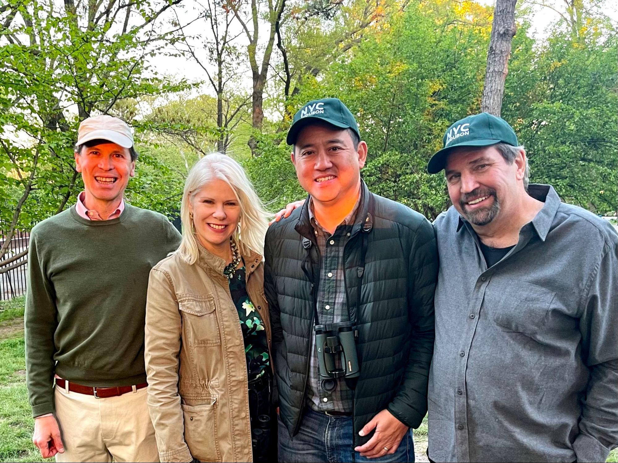 Left to right: Board Members Sandy Ewing, Karen Benfield, Mike Yuan, and Jeff Kimball at a summer member-birding event. 