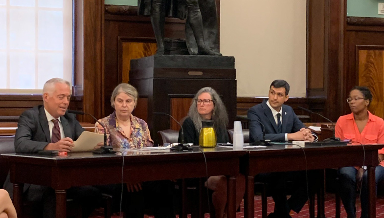 Former NYC Audubon Executive Director Kathryn Heintz (seated middle) testified before the New York City Council on why the bird-friendly materials bill needed to be passed. Photo: NYC Audubon